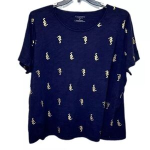 Talbots Navy Blue Seahorse Printed Women's Top